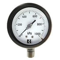 RB Pressure Gauge 100mm 0-1000 KPA 1/2 NPT Dry Bottom Entry