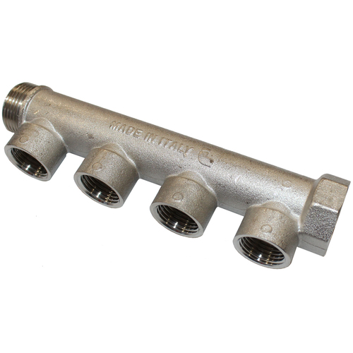 26-MBS1208-4 iTap 4 Port Brass Manifold Single Sided 3/4 M&F In x 1/2 Female Out