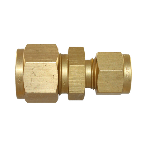 29-B004R-0402 #4RB 1/4x1/8 Brass Reducing Tube Union (54DURB.4-2) - Twin Ferrule Bi-Lok® Fitting