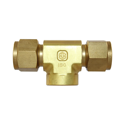 29-B012F-0202 #12FB 1/8x1/8 BSPT Brass Female Branch Tee (54DTHBR.2-2) - Twin Ferrule Bi-Lok® Fitting