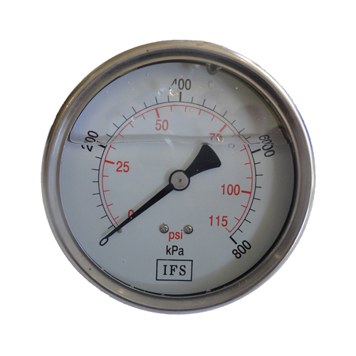 27-L10R6-040 Pressure Gauge 100mm 4000 KPA 3/8 BSPT Rear Entry Liquid Filled (25-RE100SC4000)