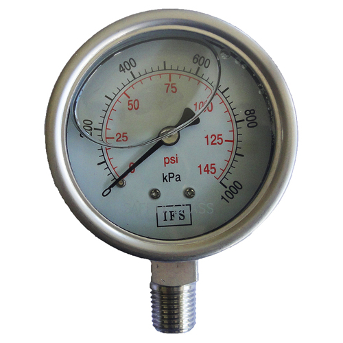 27-SL06B4-008 Pressure Gauge 63mm 800 KPA 1/4 BSPT Bottom Entry Liquid Filled Full Stainless Steel (25-1410FSS)